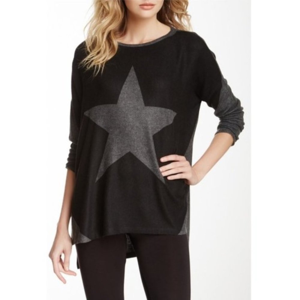 Go Couture Printed Elbow Patch High/Low Sweater